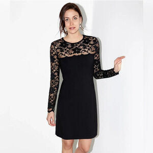 Karen Kane Black Floral Lace Bodycon Mini Sheer Long Sleeves L Whimsigoth
